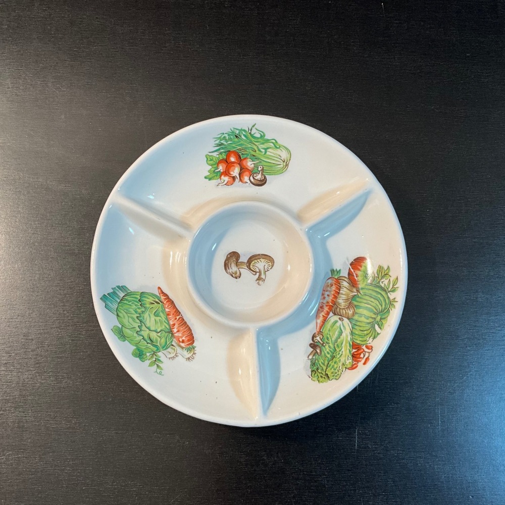 Vintage Vegetable Ceramic Divided‎ Serving Dish Appetizer Plate